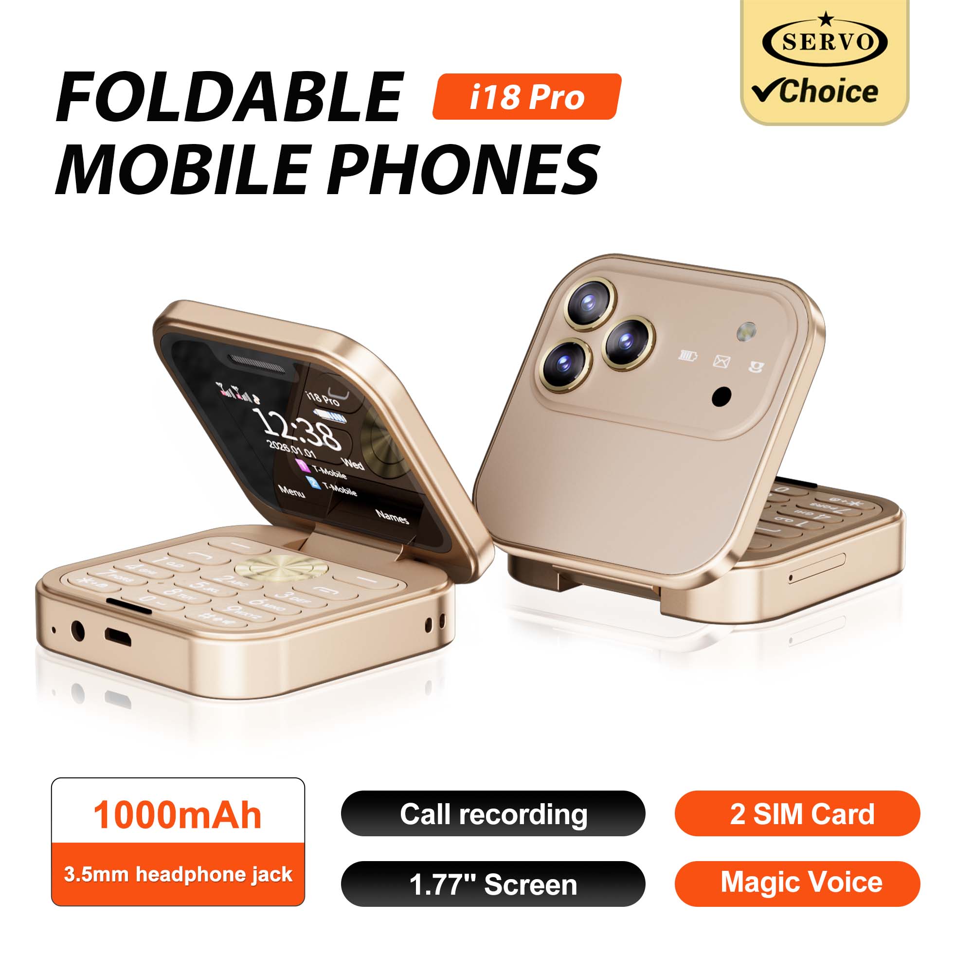 Servo Pan Tilt - SERVO I18PRO โทรศัพท์มือถือแบบพับขนาดเล็ก รองรับสองซิม สแตนด์บาย ฟังก์ชันเสียงพิเศษ